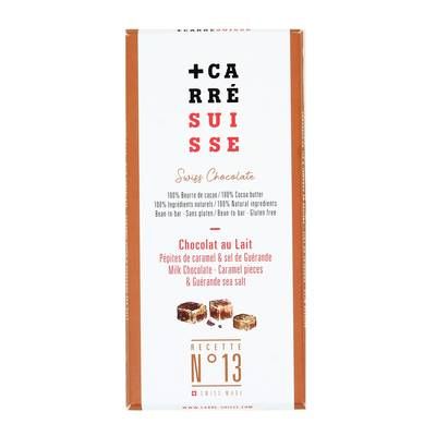 Carré Suisse Tabelette Chocolat au Lait Pépites de Caramel et Sel de Guérande, 100g