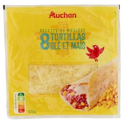 Auchan 8 Galettes Tortillas de blé et maïs, 320g