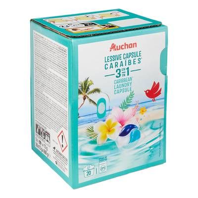 Auchan Lessive capsules 3en1 caraibes, 20 capsules