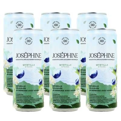 Josephine Eau pétillante aux extraits botaniques de myrtille et tilleul, Lot de 6x33cl