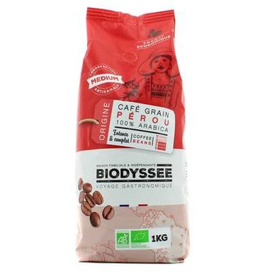 Biodyssée Café en grain Pérou Bio, 1Kg