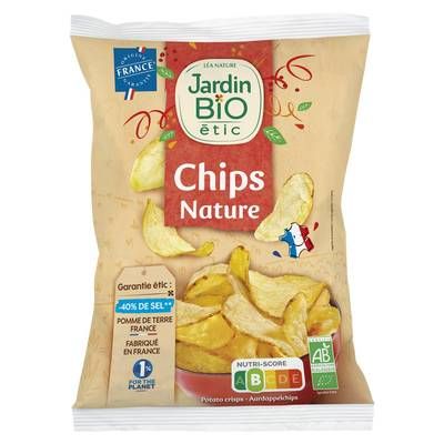 Jardin Bio Etic Chips de Pommes de Terre Nature au sel de Guérande Bio --40% de sel, 125g
