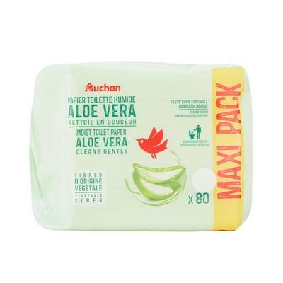 Auchan Lingette papier toilette humide blanc aloe vera, 80 papiers toilettes humides