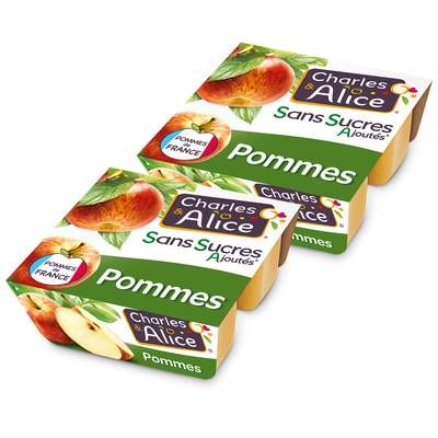 Charles et Alice Pomme nature sans sucre ajouté, Lot de 2 - 4x100g