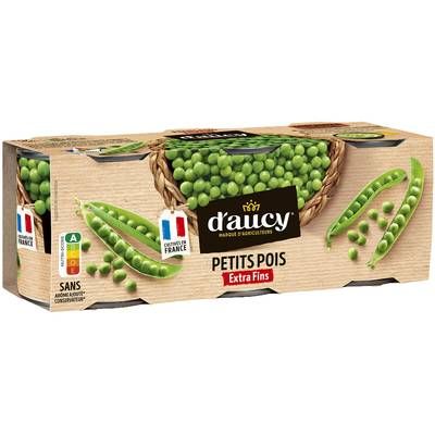 D'aucy Petits pois extra fins, 3x140g