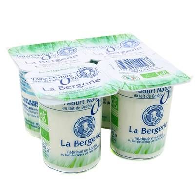 LA Bergerie Yaourt Nature 0% au Lait de Brebis, Bio, 4x120g