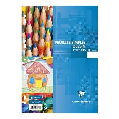 Clairefontaine Feulles simples perforées pour dessin, 80 pages