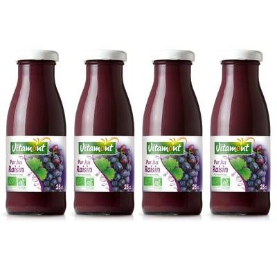 Vitamont Mini pur jus de raisin Bio, Lot de 4x25cl