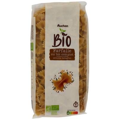 Auchan BIO Pâtes Farfalle intégrale au blé complet bio, 500g