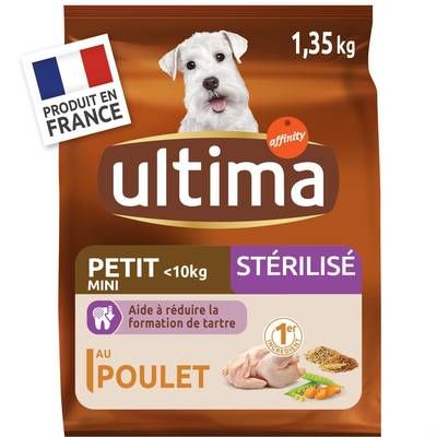 Affinity - Ultima Croquettes Poulet Aide à réduire la formation du tartre pour petit chien Adulte stérilisé, 1,35kg