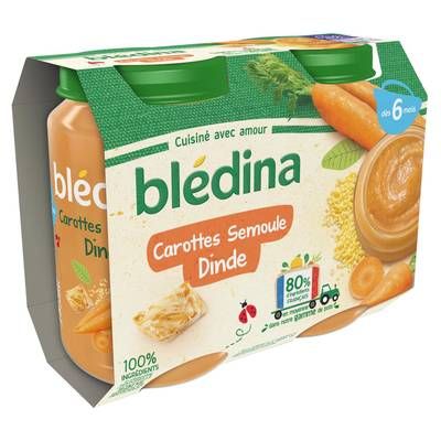 Blédina Carottes Semoule Dinde Pot Bébé Dès 6 mois, 2x200g