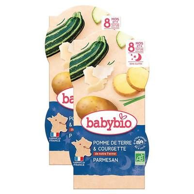 Babybio Ecrasé de Pomme de terre, Courgette et Parmesan Bio Bol Bébé Dès 8 mois, Lot de 2 - 2x200g