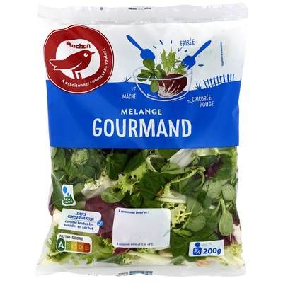 Auchan Mélange Gourmand de Frisée Mâche et Chicorée Rouge, 200g