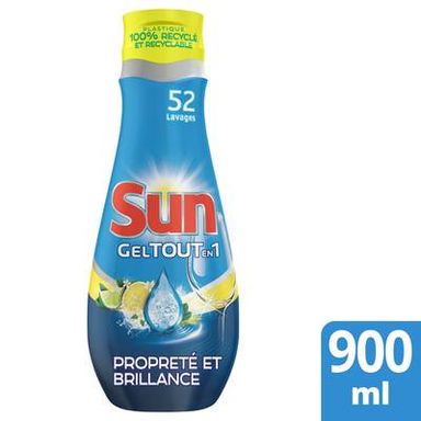 Sun Gel lave vaisselle tout en 1 pour 52 lavages citron., 900ml