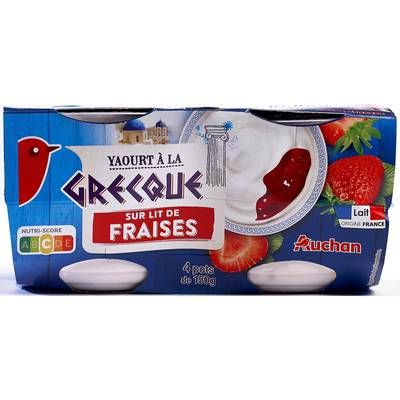Auchan Yaourt à la grecque sur lit de fraises, 4x150g