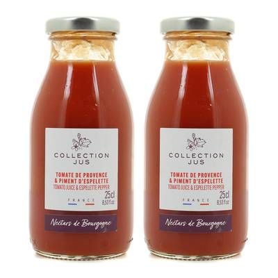 Nectars de Bourgogne Pur Jus de Tomate de Provence au Piment d'Espelette, Lot de 2x25cl