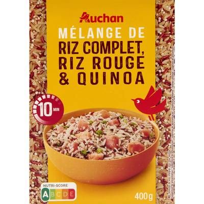Auchan Mélange riz complet riz rouge quinoa prêt en 10 min, 400g