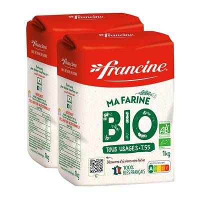 Francine Farine de Blé T55 Bio, Lot de 2x1kg