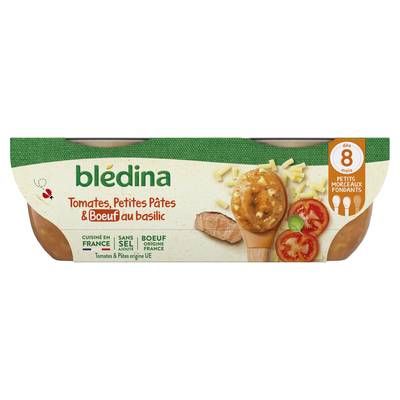 Blédina - Les Brassés Tomates, Petites Pâtes et Boeuf au basiic Bol Bébé Dès 8 mois, 2x200g