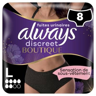 Always Discreet Culottes Fuites Urinaires Noir Taille L, 8 culottes