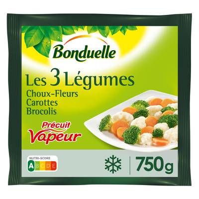 Bonduelle Les 3 Légumes- Choux fleurs, Carottes, Brocolis- Pré-cuit vapeur, 750g