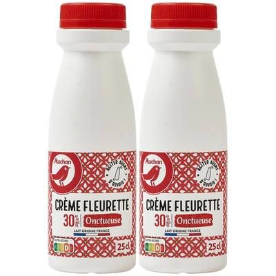 Auchan Crème fraîche fleurette entière onctueuse 30%mg, Lot de 2x25cl