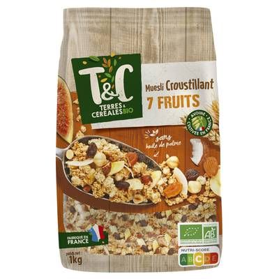 Terres et Céréales Bio Muesli Croustillant 7 Fruits Bio, 1kg
