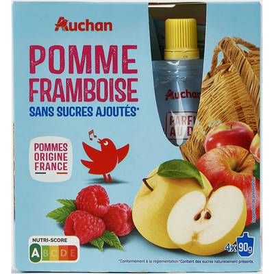 Auchan Gourdes pomme framboise sans sucres ajoutés, 4x90g