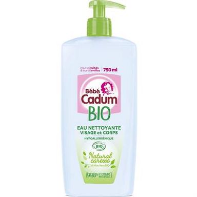 Bébé Cadum Eau Nettoyante Certifiée Bio Natural Caresse Hypoallergénique, 750ml