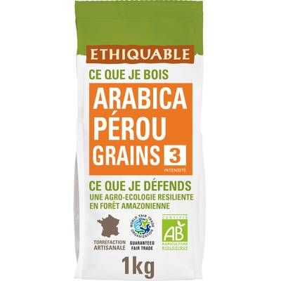 Ethiquable - Commerce Equitable Café en grains Arabica Bio du Pérou, 1kg