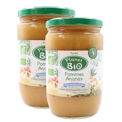Planet Bio Purée de Pommes Ananas bio sans sucres ajoutés, Lot de 2x630g