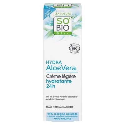 SO'BiO étic Crème visage jour hydratante Aloe vera Bio toux types de peaux, 50ml