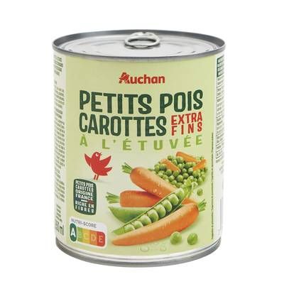 Auchan Petits pois carottes extra-fins à l'étuvée, 530g