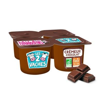 Les 2 Vaches Crème dessert chocolat Bio, 4x95g