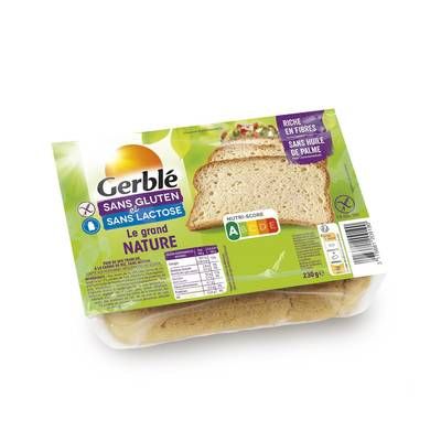 Gerblé Sans Gluten Sans Lactose Pain de Mie Nature sans gluten et sans lactose, 230g
