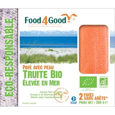Food4Good Pavés de Truite Bio avec peau sans arête élevée en mer, 250g