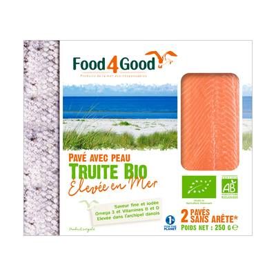Food4Good Pavés de Truite Bio avec peau sans arête élevée en mer, 250g