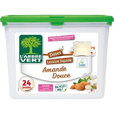 L'arbre Vert Lessive Liquide Amande Douce - Hypoallergénique, 24 capsules