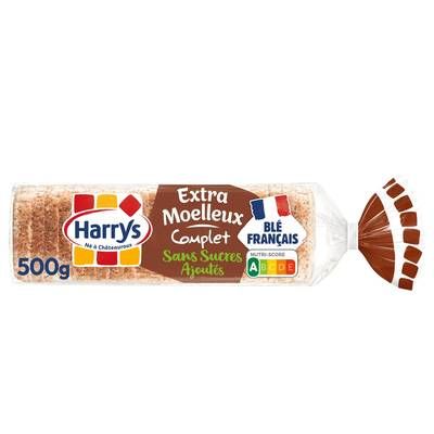 Harrys Pain de Mie Extra Moelleux Complet Sans Sucres Ajoutés Sans Additifs, 24 tranches - 500g