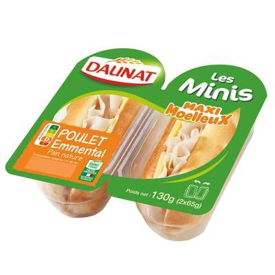 DAUNAT Mini Sandwich Poulet Emmental, 2x65g
