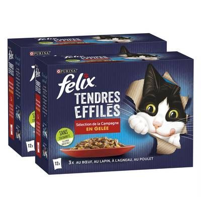 Purina - Félix Sachets en Gelée Tendres Effilés Sélection Campagne 4 variétés pour chat, Lot de 2 - 12x85g