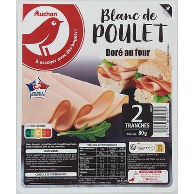 Auchan Blanc de Poulet Doré au Four, 2 tranches - 80g