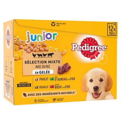 Pedigree Sachet Sélection Mixte en Gelée 4 recettes assorties pour Chiot, 12x100g