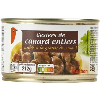 Auchan Gésiers de canard entiers confits à la graisse de canard, 385g
