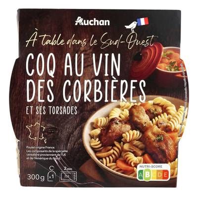 Auchan Terroir Coq au vin des Corbières et ses torsades micro-ondes, 300g