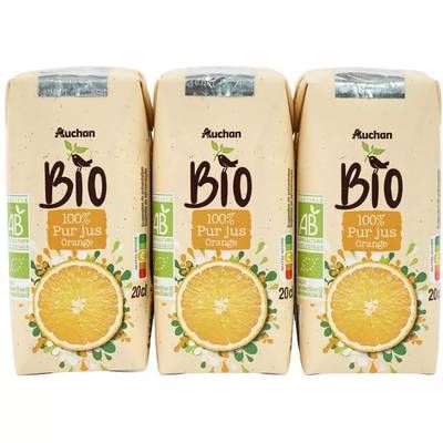 Auchan BIO Pur jus d'orange bio, 6x20cl