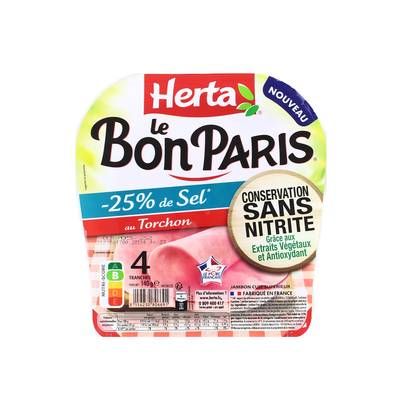 Herta Jambon Le Bon Paris Taux de Sel Réduit, 4 tranches - 140g