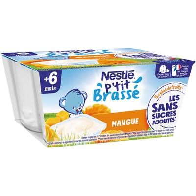 Nestlé - P'tit Brassé Dessert Lacté Mangue Coupelle Bébé Dès 6 Mois, 4x90g