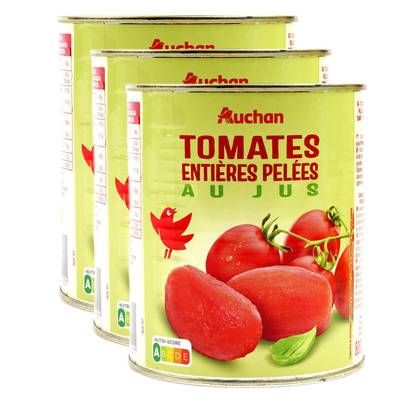 Auchan Tomates entières pelées au jus, Lot de 3x476g