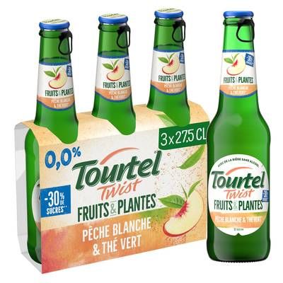 Tourtel Twist pêche blanche et thé vert 0.00°, 3x27,5cl